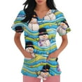 thumbnail image 3 of Stichou Womens Christmas Scrubs Tops with Pockets Santa Graphic Nursing Uniform Short Sleeve Holiday V Neck Fashion Stretchy Scrub Plus Size Sky Blue 4XL, 3 of 4