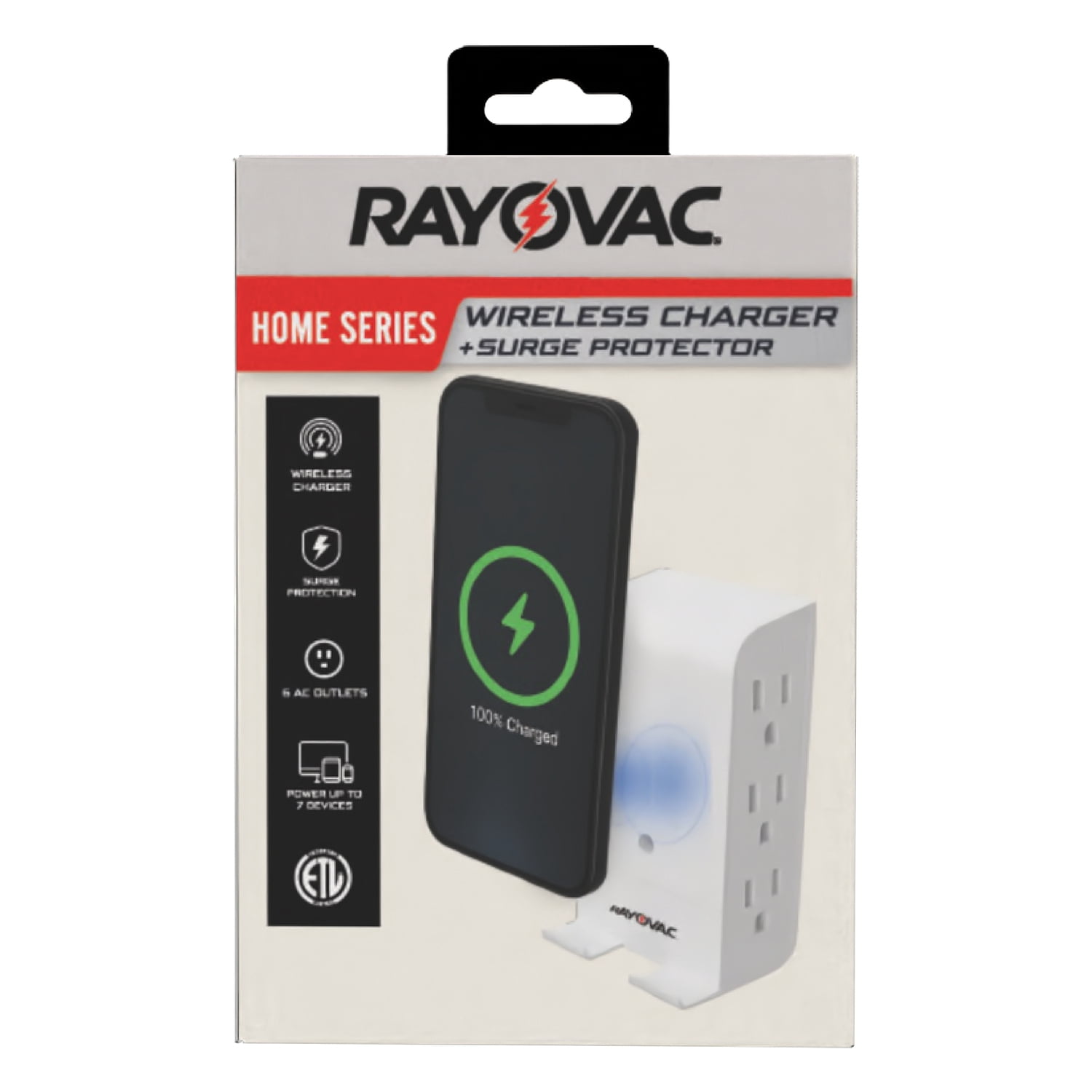 RAYOVAC 6-AC Outlet 540-Joules Surge Protector Wall Tap with Wireless Charging Phone Holder, SS-Q615