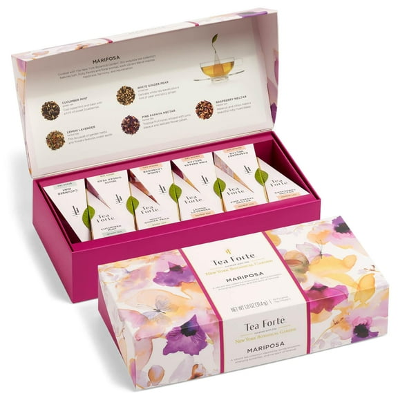 Tea Forte Mariposa Tea Sampler with 10 Pyramid Tea Infuser Bags - Fruit, Herb and Flower Tea - Petite Presentation Box Assorted Variety Tea Gift Set - 10 pack