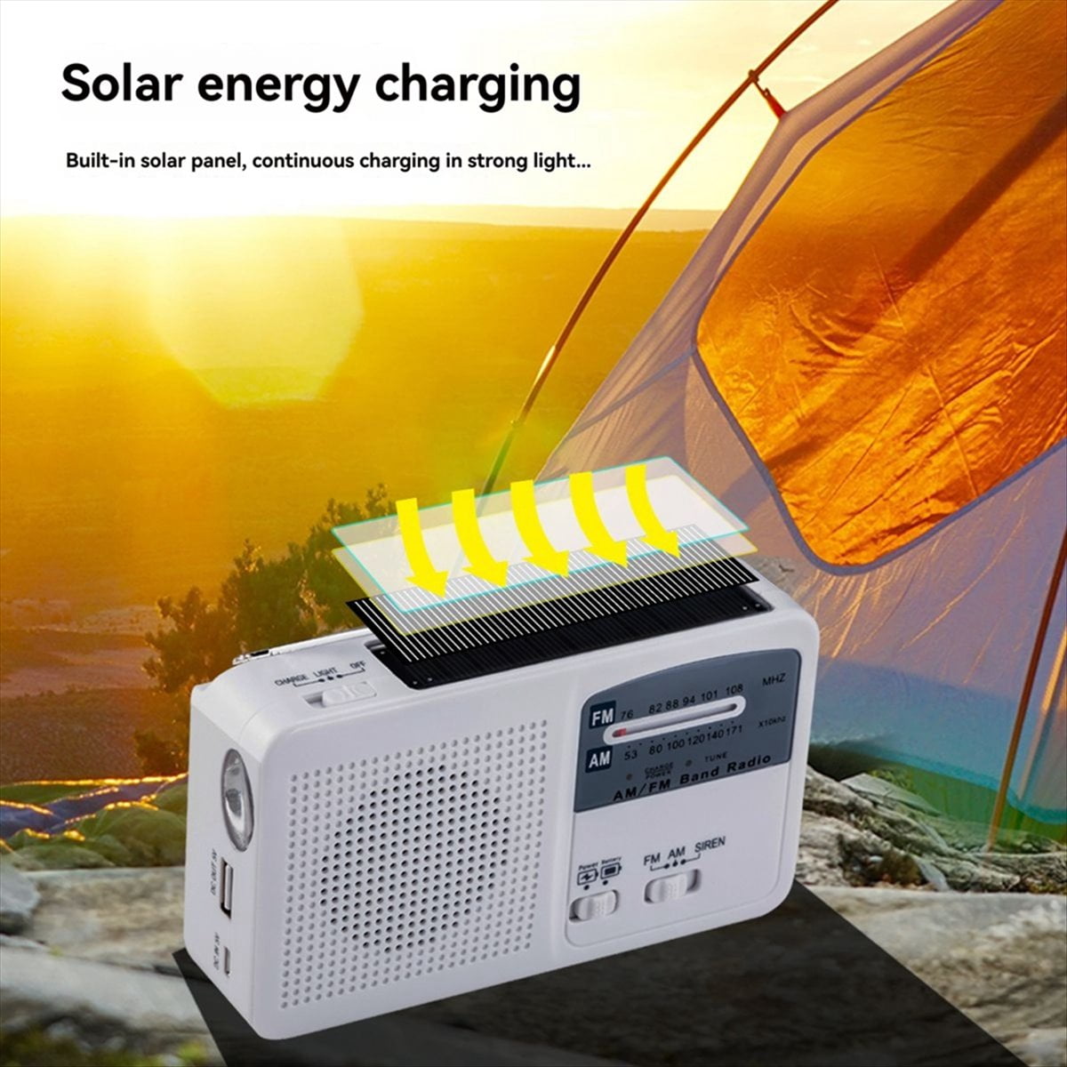 FM/AM Radio Solar Hand Crank Self Powered Radio Multifunctional Portable Emergency Radio with Flashlight White,1 x Portable Radio 1 x USB cable,White