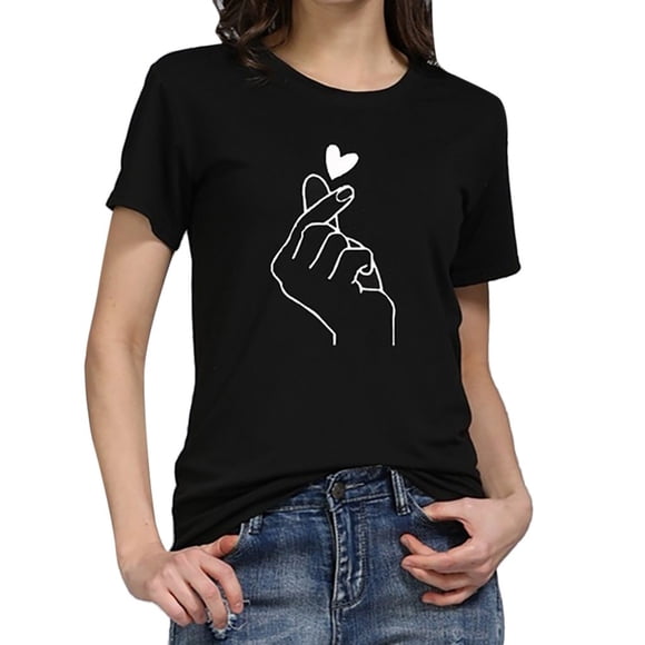 LUOGENLI Tops for Women Dressy Casual Country Womens Print T-Shirt Casual O-Neck Short Sleeve T Shirt Blouse Tops Black Size M