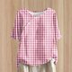 thumbnail image 1 of Fiudx Camisas de Mujer Top de Manga Corta con Cuello Redondo y Botones de Lino con Estampado Informal para Mujer, 1 of 5
