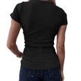 thumbnail image 5 of Fulijie Women V Neck Ribbed Fitted Tight Tshirt Short Sleeve Shirt Basic Knit Top Black, 5 of 7
