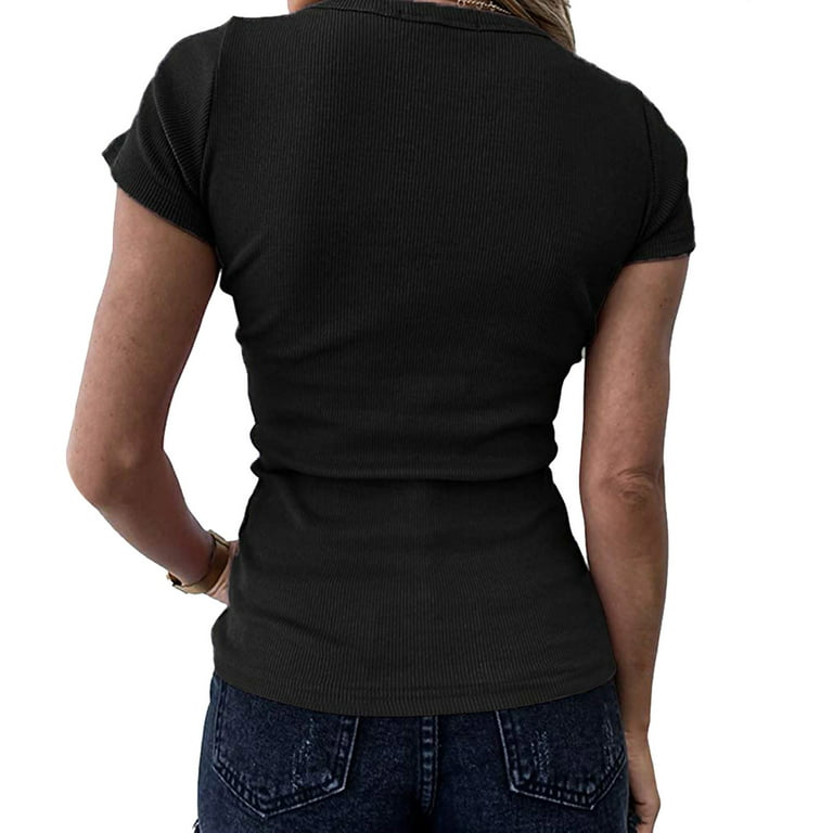 Womens Undershirts Long Sleeve Women V Neck Ribbed Fitted Tight Tshirt  Short Sleeve Shirt Basic Knit Top Loose Work Tops Women 
