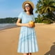 thumbnail image 4 of Balery Light Blue Marble Vestidos sueltos de manga corta para mujer, vestidos de verano 2025, vestidos casuales de corte A con vuelo., 4 of 6