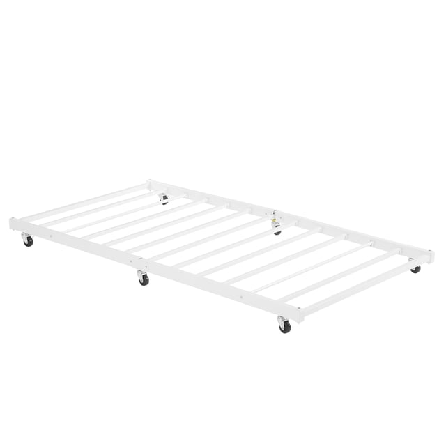 VECELO Cadre de Lit Gigogne Simple, Blanc, Support à Lattes en Acier et Roulettes Verrouillables