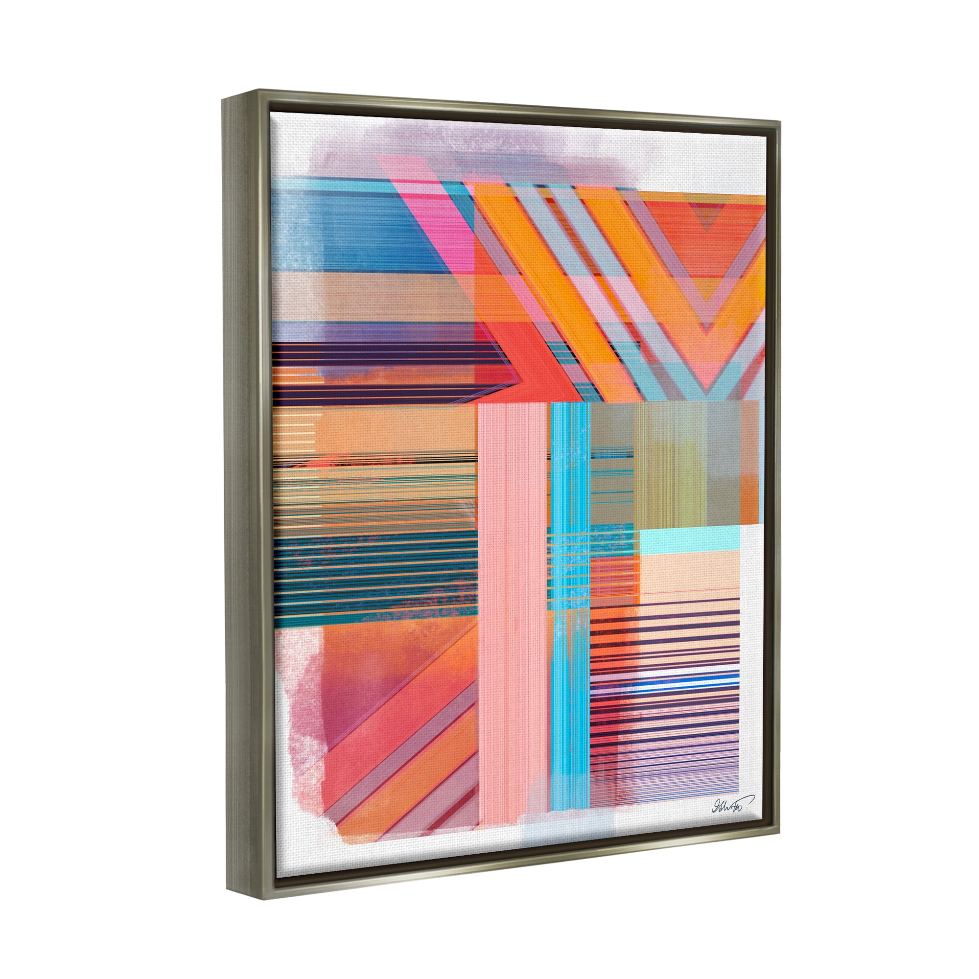 Stupell Industries Modern Overlapping Patterns Abstract Painting Gray Floater Framed Canvas Art Print Wall Art, 25 x 31