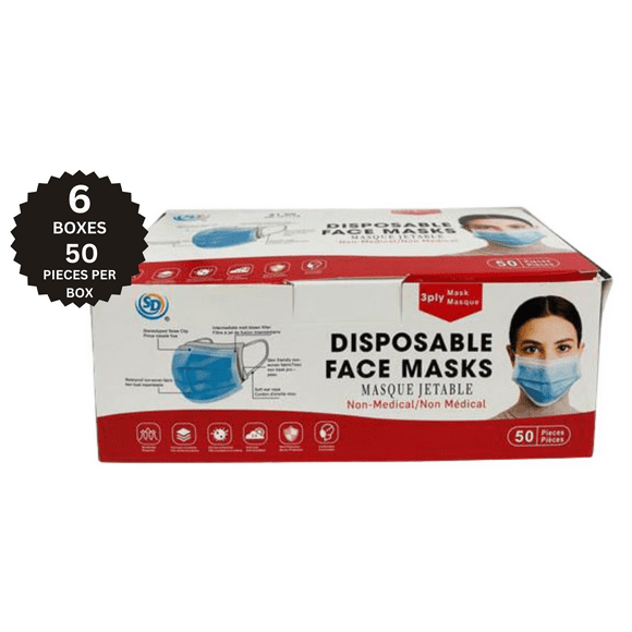 SD Disposable Face Mask 3ply 50/pk - Blue - 300 Masks
