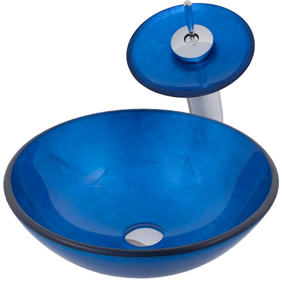Novatto NSFC-S132001CH Novatto Verdazzurro Évier en Verre Peint avec Robinet Chrome Assorti- Drain et Anneau de Montage