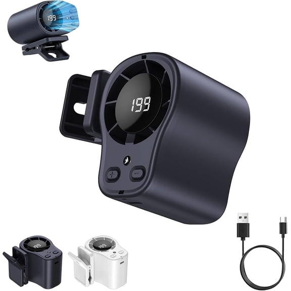 Car Clip Fan, 199-Speed, 360° Rotation, Wide Clip for Car/Office | LED Display, 1200mAh Battery, Type-C Fast Charging, Superconducting Cooling Chip, 360° Airflow, Waist/Desk/Vent Mount