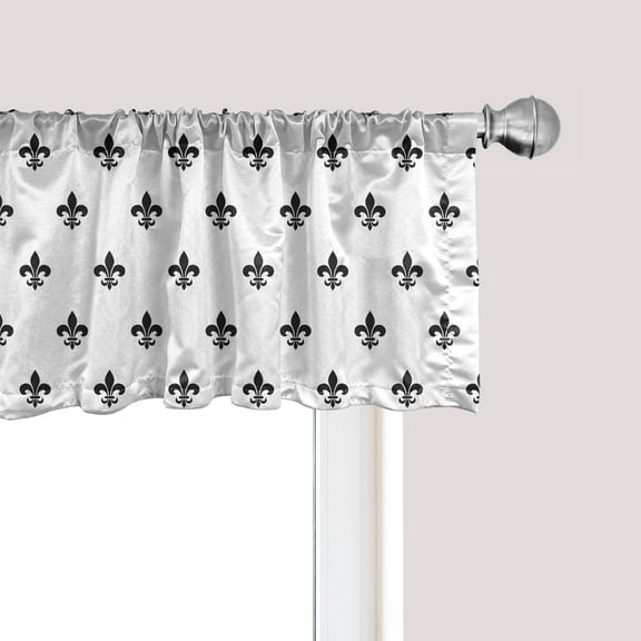 Ambesonne Fleur De Lis Window Valance, Pointed Leaves, 54" X 18", Black White