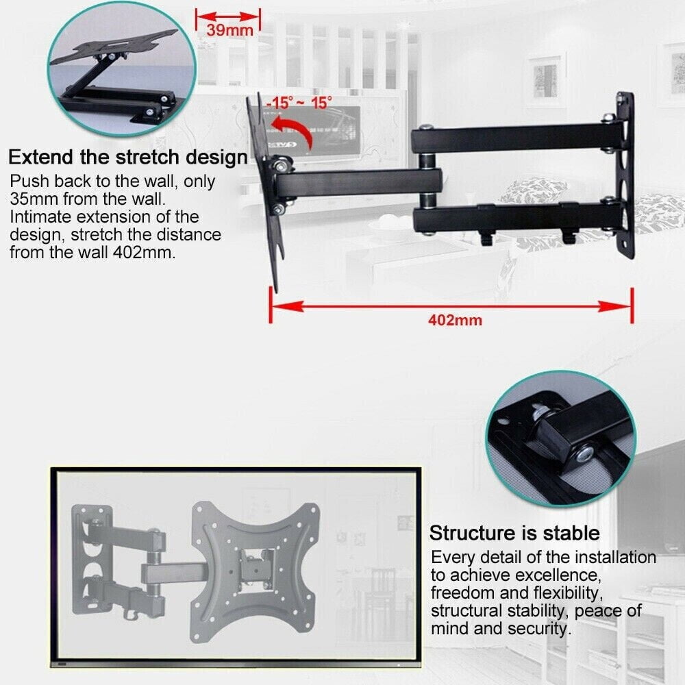 Full Motion TV Wall Mount Swivel and Tilt for Most 32-55 Inch TVs, TV Mount Perfect Center Corner Design on Single Stud