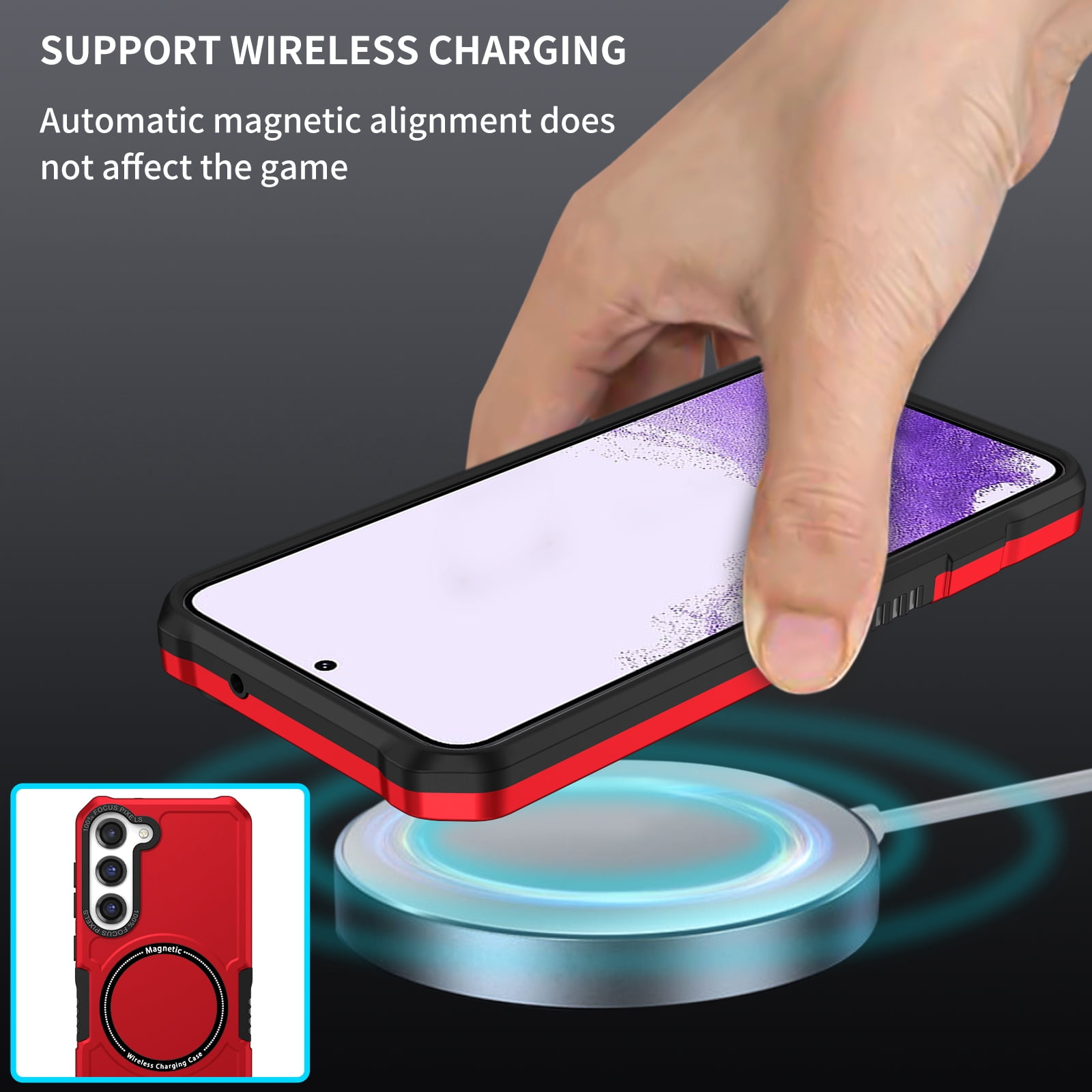 TECH CIRCLE Galaxy S22 Case,Heavy-Duty Tough Rugged Full Body Shockproof Wireless Charging Protective Case Compatible with Magsafe for Samsung Galaxy S22 5G 6.1 inch 2022, Red