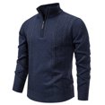 thumbnail image 4 of Mens Sweater Quarter Zip Pullover Casual Knit Cotton Long Sleeve Mock Neck Sweaters Dark Blue XL, 4 of 6