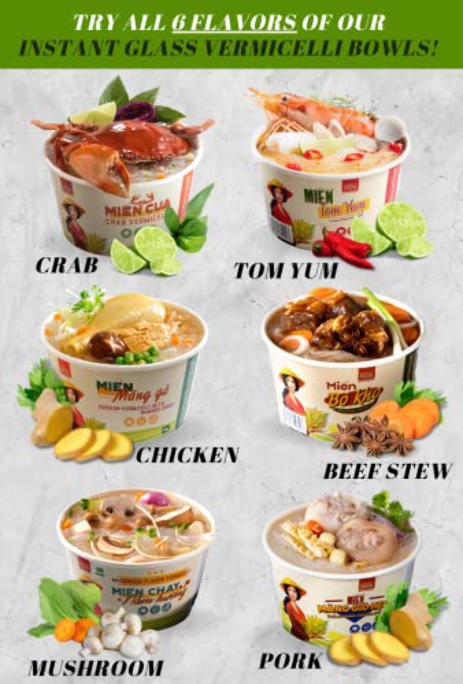 Instant Crab Flavored Glass Noodle (9 Bowls/Box): $1.99/Bowl (55g), Fork Included by Simply Food