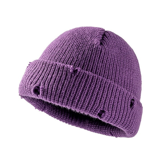 Penkiiy Beanie Hat Roll-up Edge Skullcap Fisherman Beanie for Men Women Winter Warm Knit Caps Fisherman Unisex Purple