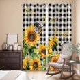 thumbnail image 3 of Sunflower Bee Kitchen Curtains 84 Inch Length, Black Buffalo Plaid Botanical Leaf Floral Grommet Top Bedroom Living Room Curtains, Light Filtering Cafe Curtain Drapes 2 Panels Set 84''x84'', 3 of 9