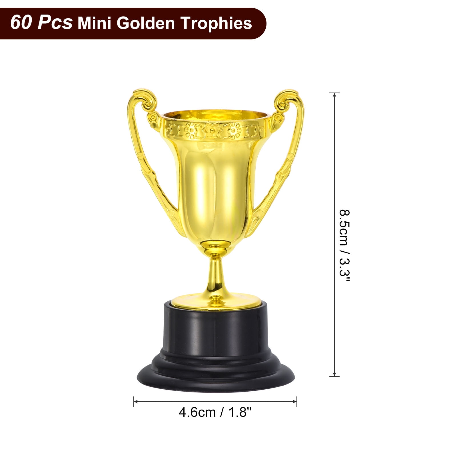 Uxcell 60Pcs Mini Gold Trophies Award Cups Plastic 3.3Inch Small Trophy Prizes for Sports Soccer Tournament