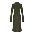 thumbnail image 5 of Roncen Women's Ribbed Knit Sweater Dress with Half-Zip Turtleneck and Flared Sleeves, Elegant Peplum Hem Midi Dress, 5 of 9
