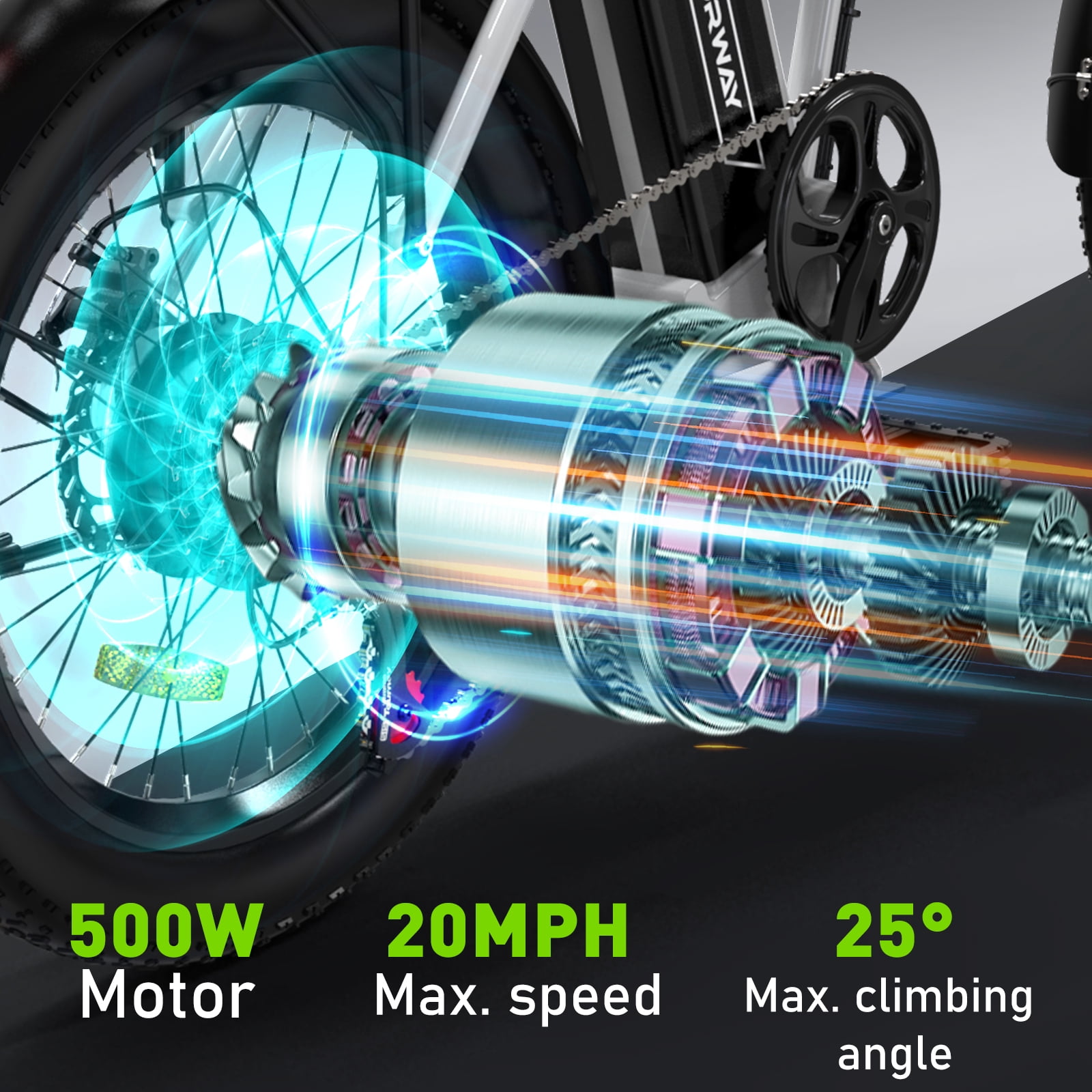 COLORWAY 20”X3.0 Fat Tire Electric bicycles, Foldable Mountain Snow Beach Electric bike ebike with 500W/36V/13Ah Battery, Shimano 7-Speed e bicycle