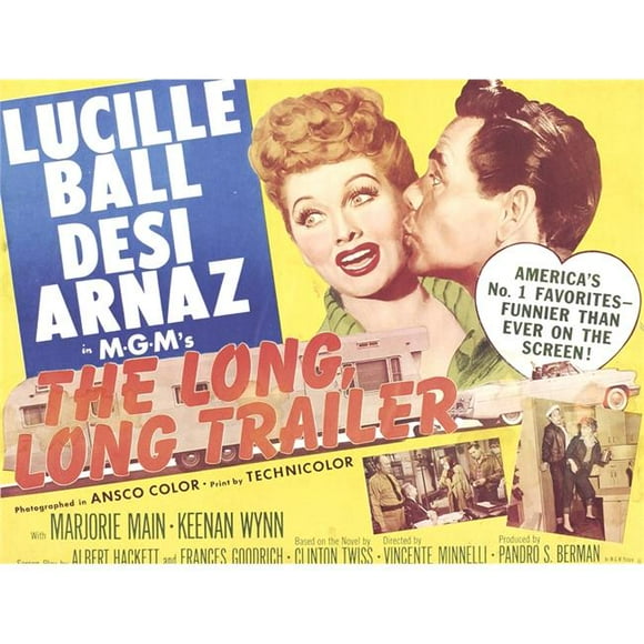 Everett Collection EVCMCDLOLOEC008H The Long Long Trailer Top L-R - Lucille Ball Desi Arnaz On Title Lobbycard 1954 Movie Poster Masterprint, 14 x 11