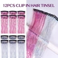 thumbnail image 4 of Hair Tinsel Clip in Dreamy Colorful Fairy Hair Tinsel Kit, 12 Pcs 24 Inch Glitter Clip in Hair Extensions for Girls Women Kids Christmas New Year Festival Party (Pink-Purple), 4 of 12