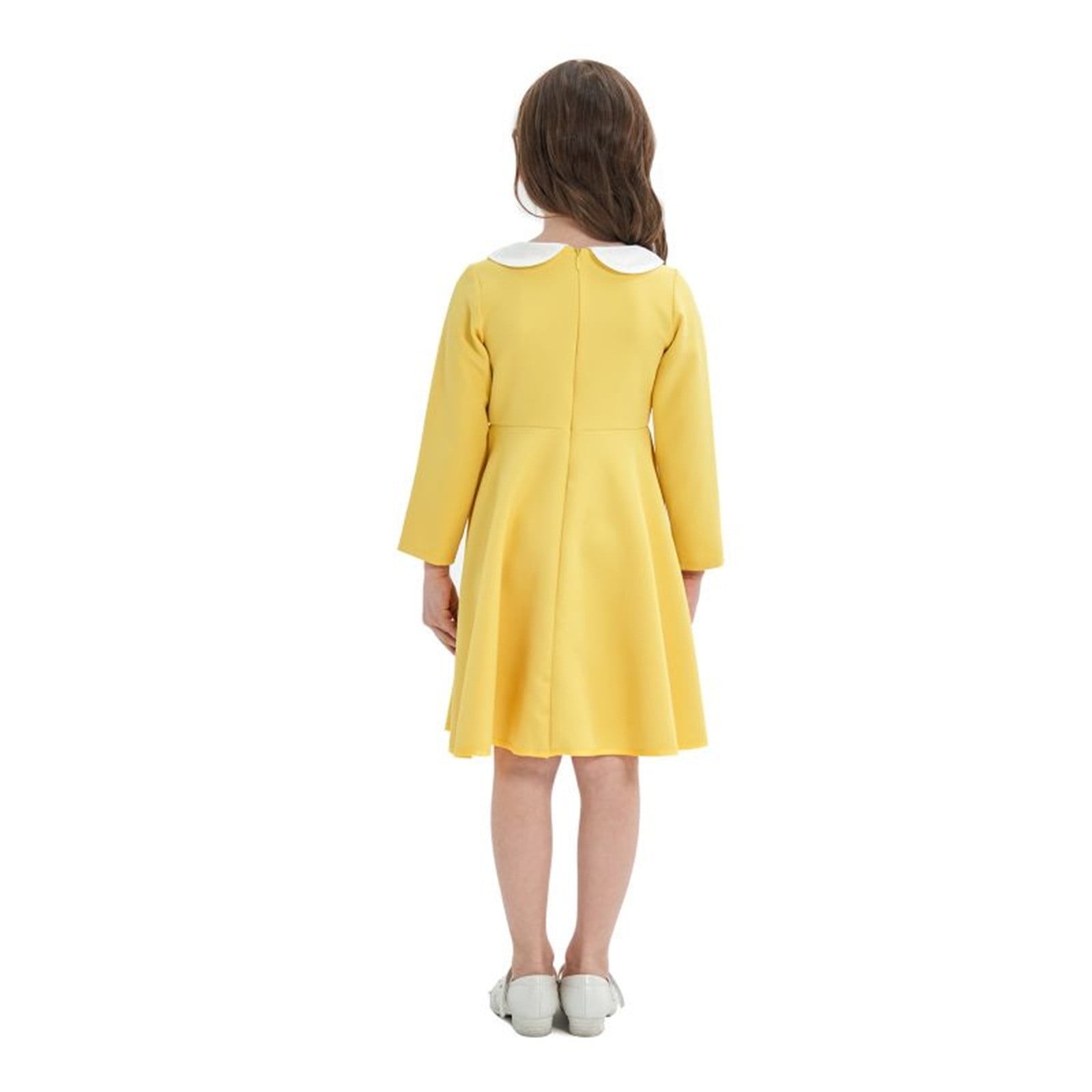 PEASKJP Little Girls Long Sleeve Dresses Long Sleeves Dress Crew Neck Tiered A Line Dresses Yellow 140