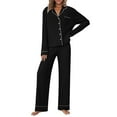 thumbnail image 2 of YOIAVAIOY Womens Pajama Sets 2 Piece Ribbed Knit Lounge Set Button Down Shirts and Wide Leg Pants Matching Sets Soft Knitted Pjs Sleepwear Set Black L, 2 of 6