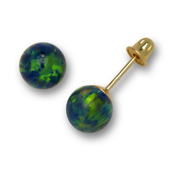 14k Yellow Gold Green 6mm Simulated Opal Ball Screw Back Earrings Jewelry Gifts for Women