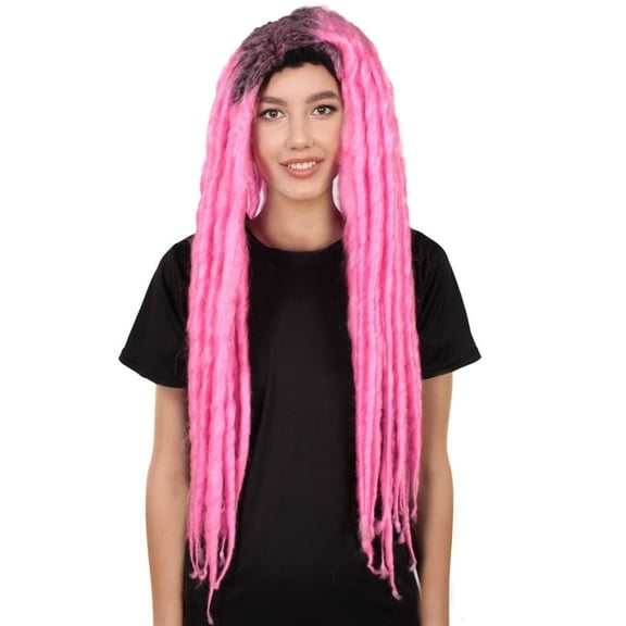 HPO Adult Women's Long Dreadlocks Light Pink Colour Wigs, Best for Halloween & Cosplay, Synthetic Fiber