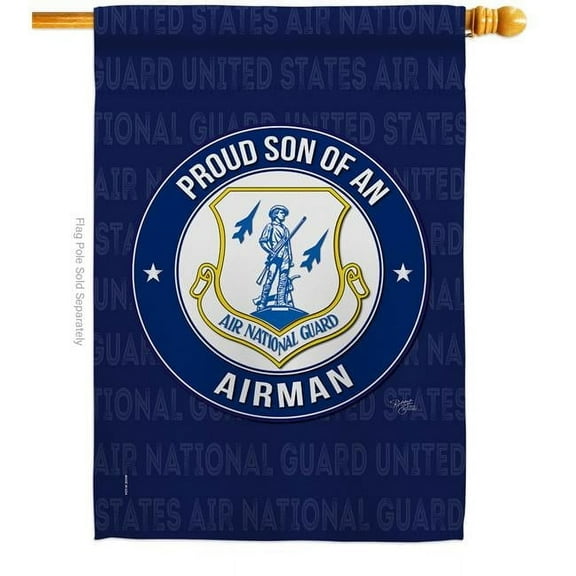 Breeze Decor H108588-BO Air Force Proud Son Airman House Flag Armed Forces National Guard 28 x 40 in. Double-Sided Decorative Vertical Flags for Decoration Banner Garden Yard Gift