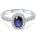 thumbnail image 4 of Pompeii 3/4ct Oval Blue Sapphire Halo Diamond Ring 14K White Gold (G,I2-I3), 4 of 4