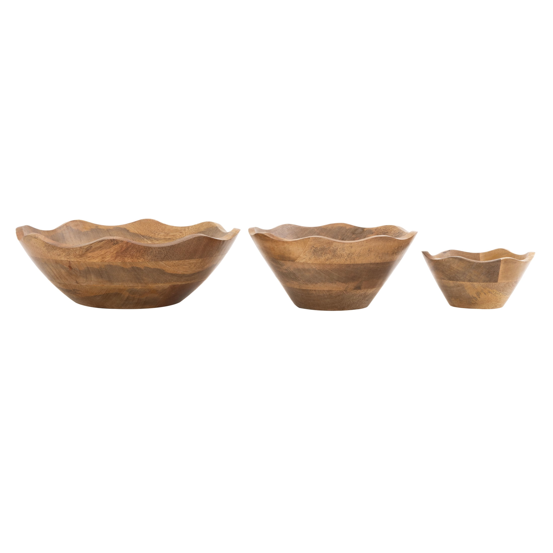DecMode 12", 9", 6"W Handmade Round Floral Brown Mango Wood Decorative Bowl, Set of 3
