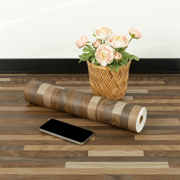 Abyssaly Vinyl Peel and Stick Flooring tile 15.7" x 118", Covering Area 12.92 Sq.ft, Self-Adhesive Floor Tile Multi-Tonal Brown Wood Grain Look for Home Decoration