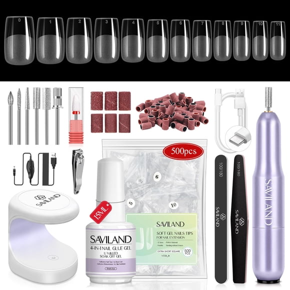 Kit de uñas SAVILAND Gel Nail X con taladro para uñas, 500 puntas