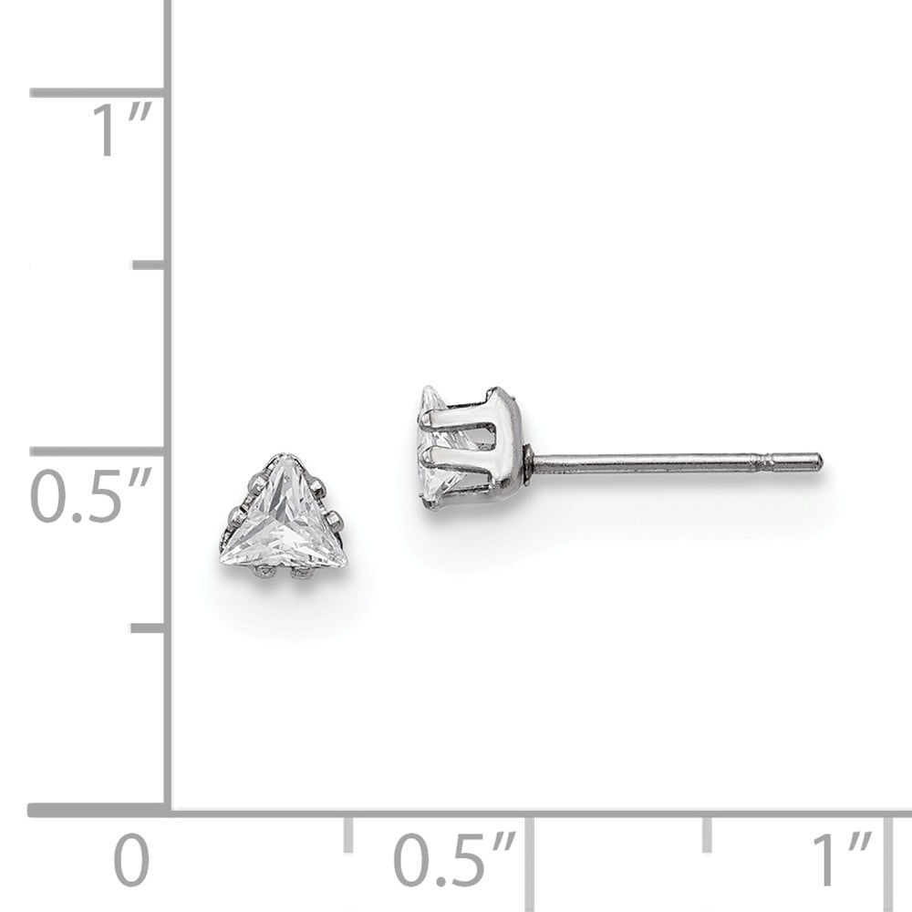 White Stainless Steel Earring Stud Women'S Cubic Zirconia CZ Trillion Clear 4.35 mm 4.45