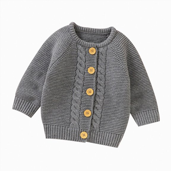 larppty Toddlers and Newborn Baby Girls Boy Cardigan Sweater Long Sleeve Button Up Knit Sweatshirt Jacket Fall Outfits (Grey,0-3 Months)