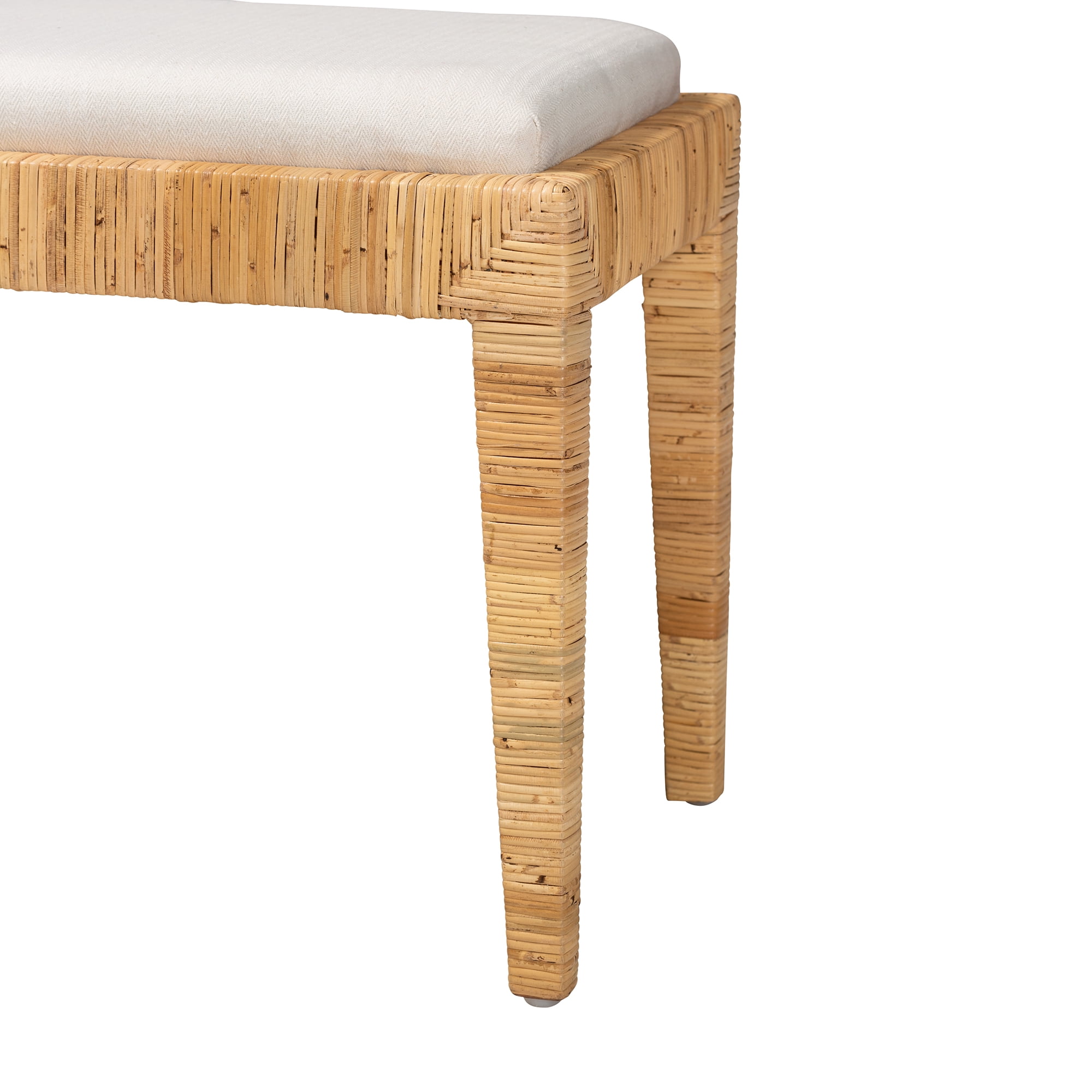 Bali & Pari Sofia Rattan and Mahogany Wood Boho Indoor Bench, Natural Brown