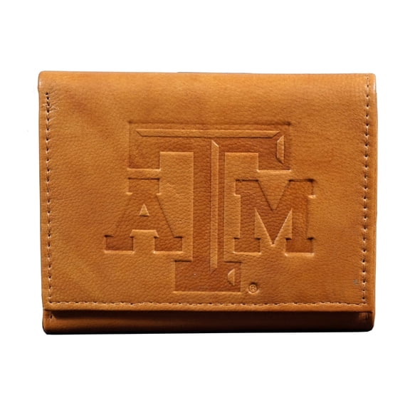Texas-A&M-Aggie's Embossed Brown Leather Trifold Wallet