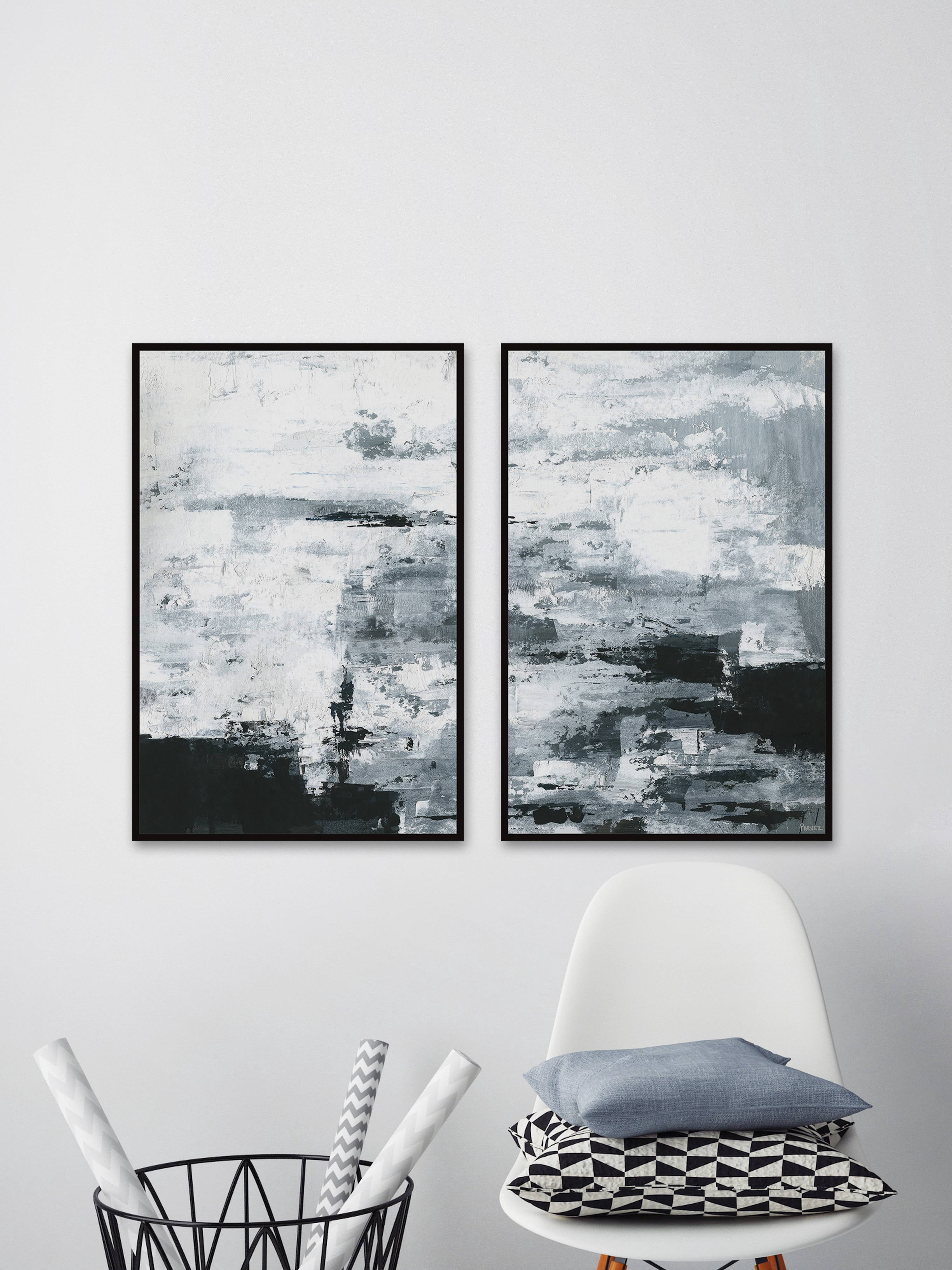 Black and White Smudges Diptych