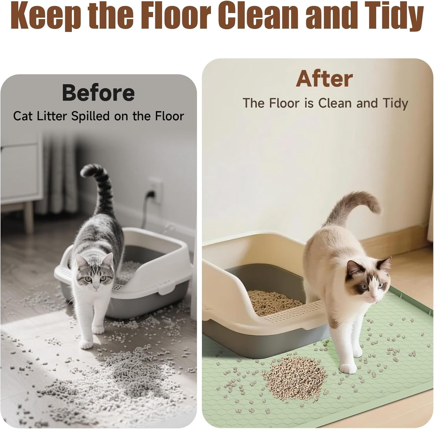Litter Mat, 34" X 22" Large  Mat  Litter Trapping Mat,  Litter Box Mat, Soft  Kitty Paws, -Proof, Easy to Clean, Non-Slip Kitty Litter Mat for Floor(Green)