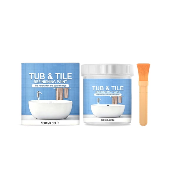 White Tub and Tile Coating Kit, 3.53 oz Bathroom Surface Paint With Application Brush