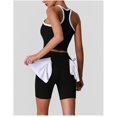 thumbnail image 3 of PISONIC Women 2 Piece Retro Contrast Trim Workout Set, Ribbed Racerback Tank Top & High Waist Butt Lifting Biker Shorts with Multi Pockets, Quick Dry Stretch Yoga Cycling Gym Activewear Outfit, 3 of 8