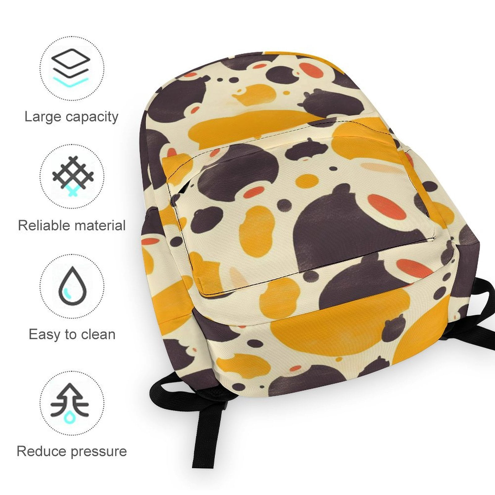 Large Capacity Half Print Backpack 11.8×16.5×5.9in Multifunctional Zipper Design Convenient Switch Milk Cow Print Style Sienna_3