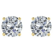 JeenMata 3 Carat Round Moissanite - 4 Prong Solitaire Stud Earrings - 18K Yellow Gold Plating Over Silver