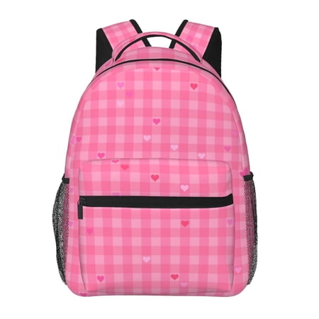 LNWH Backpacks, Pink Hearts Love Checkered Patterns Casual Outdoor Backpack for Students for Laptop, Suitable for 15.6 Inches Notebook