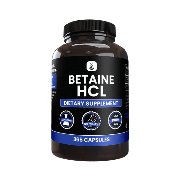 PURE ORIGINAL INGREDIENTS Betaine HCL 365 Capsules No Magnesium Or Rice Fillers, Always Pure, Lab Verified