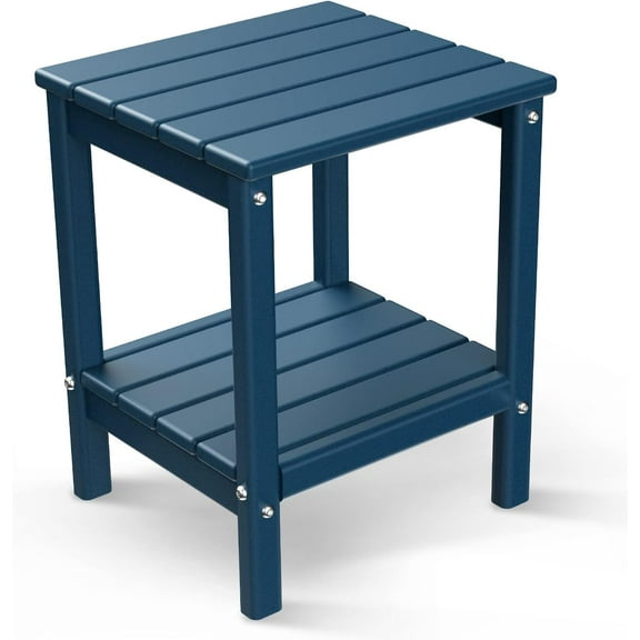Wubio Adirondack Side Table, HDPE Weather Resistant Outdoor Table, 2-Shelf Plastic End Table for Poolside Indoor Outside Front Porch Living Room Patio Backyard Campfire, 14 x 13 inch, Blue