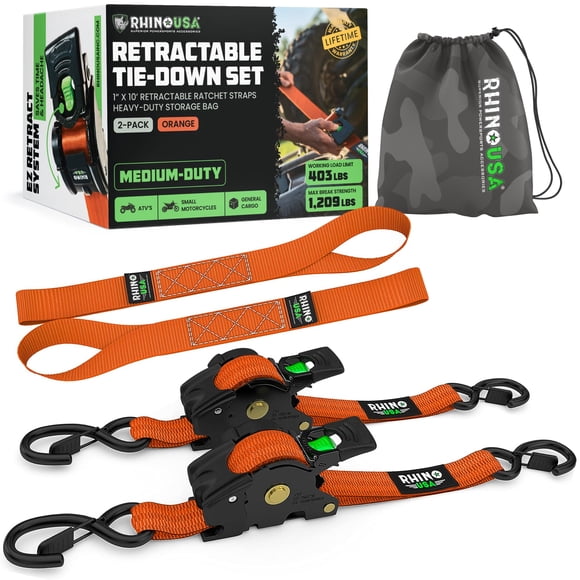 Correas retráctiles Rhino USA, 1 cm x 3 m, 550 kg, paquete de 2