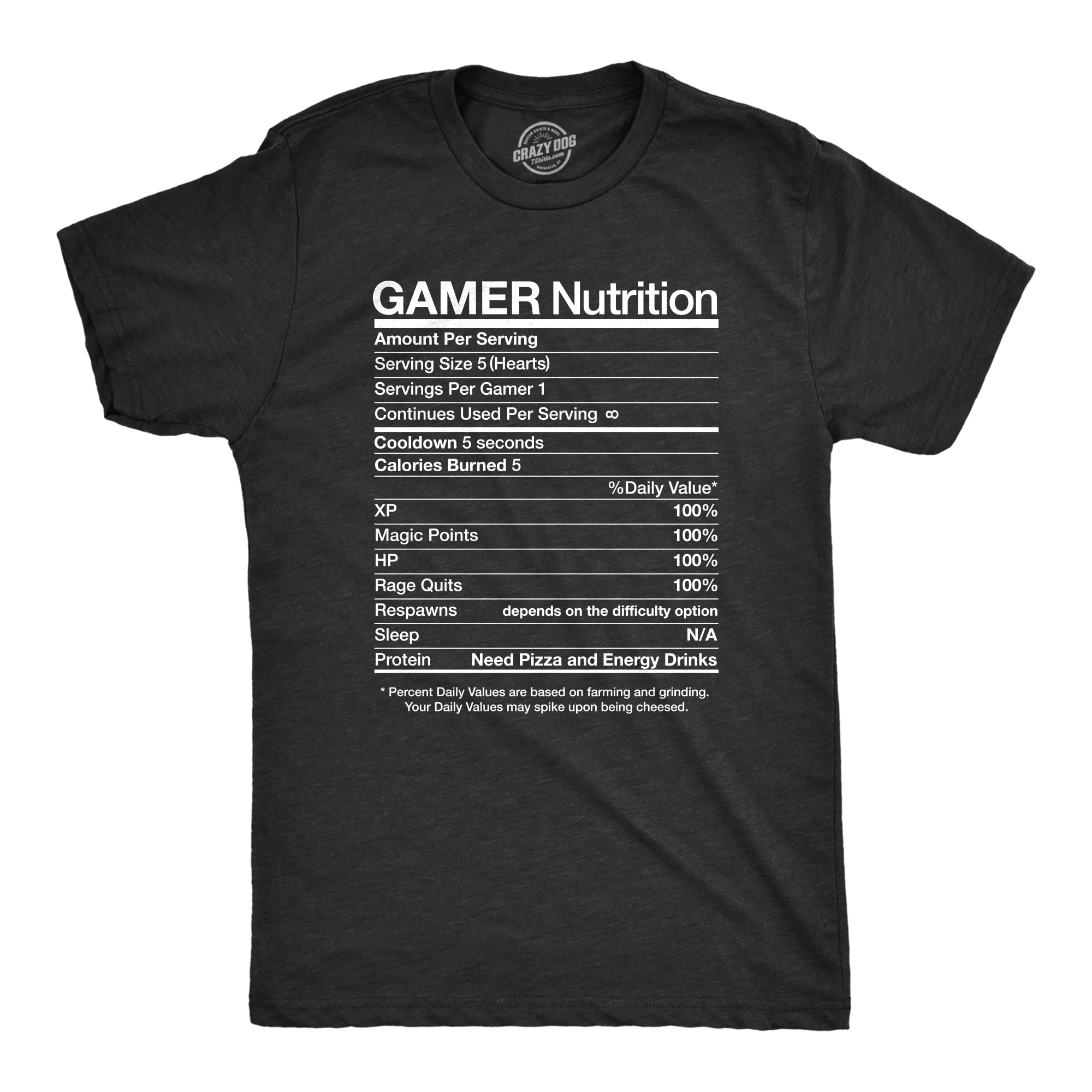 Mens Gamer Nutrition Funny Nerdy Saying Gift for Him Video Gaming T-Shirt (Heather Black) - S Graphic Tees